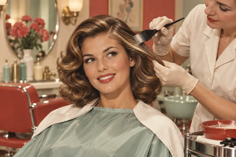 A stylist painting dimensional colour onto a client's sectioned hair.